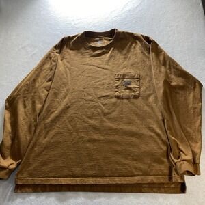 Walls Work Wear Long Sleeve Pocket T-Shirt Mens XXL Brown Heavyweight Cotton